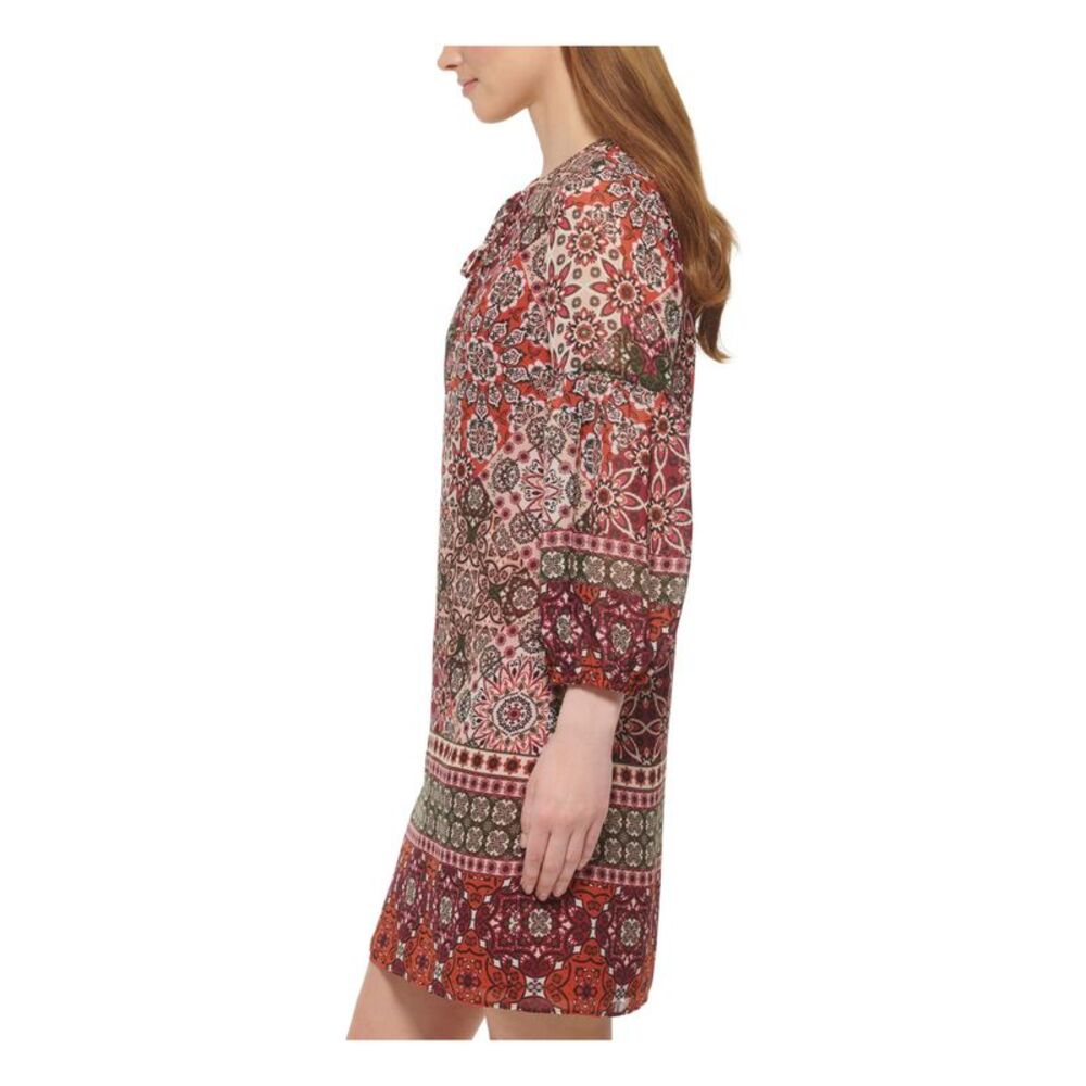 VINCE CAMUTO Womens Orange Tie Lined 3/4 Sleeve Split Shift Dress Petites 2P - Picture 3 of 4
